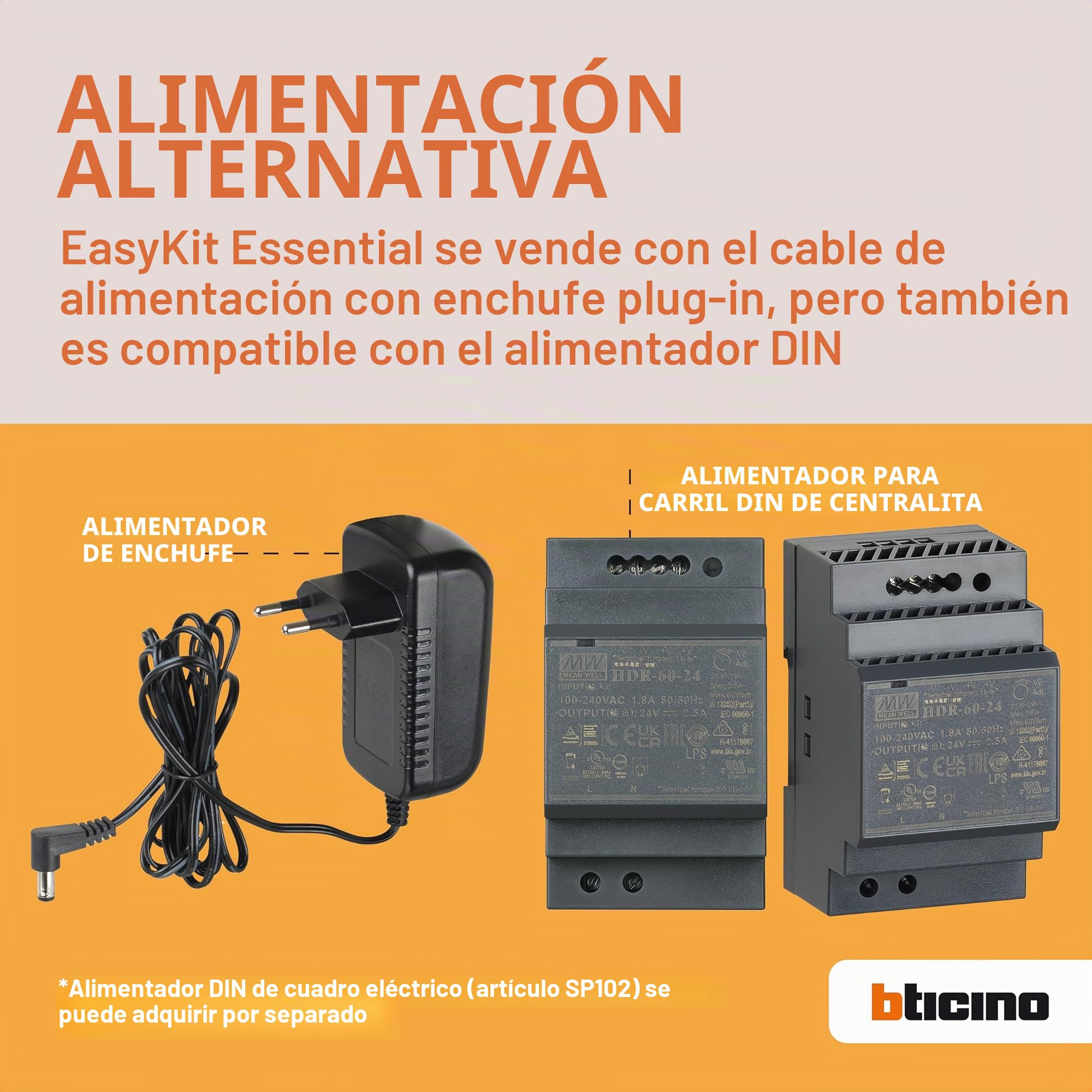 Bticino Easykit Plus 318913 - Videoportero monofamiliar Plug-In de 2 cables con: 1 botonera externa con timbre y cámara, 1 monitor interno de 7 pulgadas a color con manos libres, ampliable para