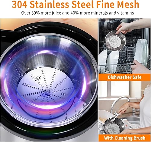 Miniatura 5 de VAVSEA - Exprimidor centrífugo de 600 W, extractor de jugo antigoteo con canal de alimentación de 3 pulgadas para frutas y verduras enteras, sin BPA