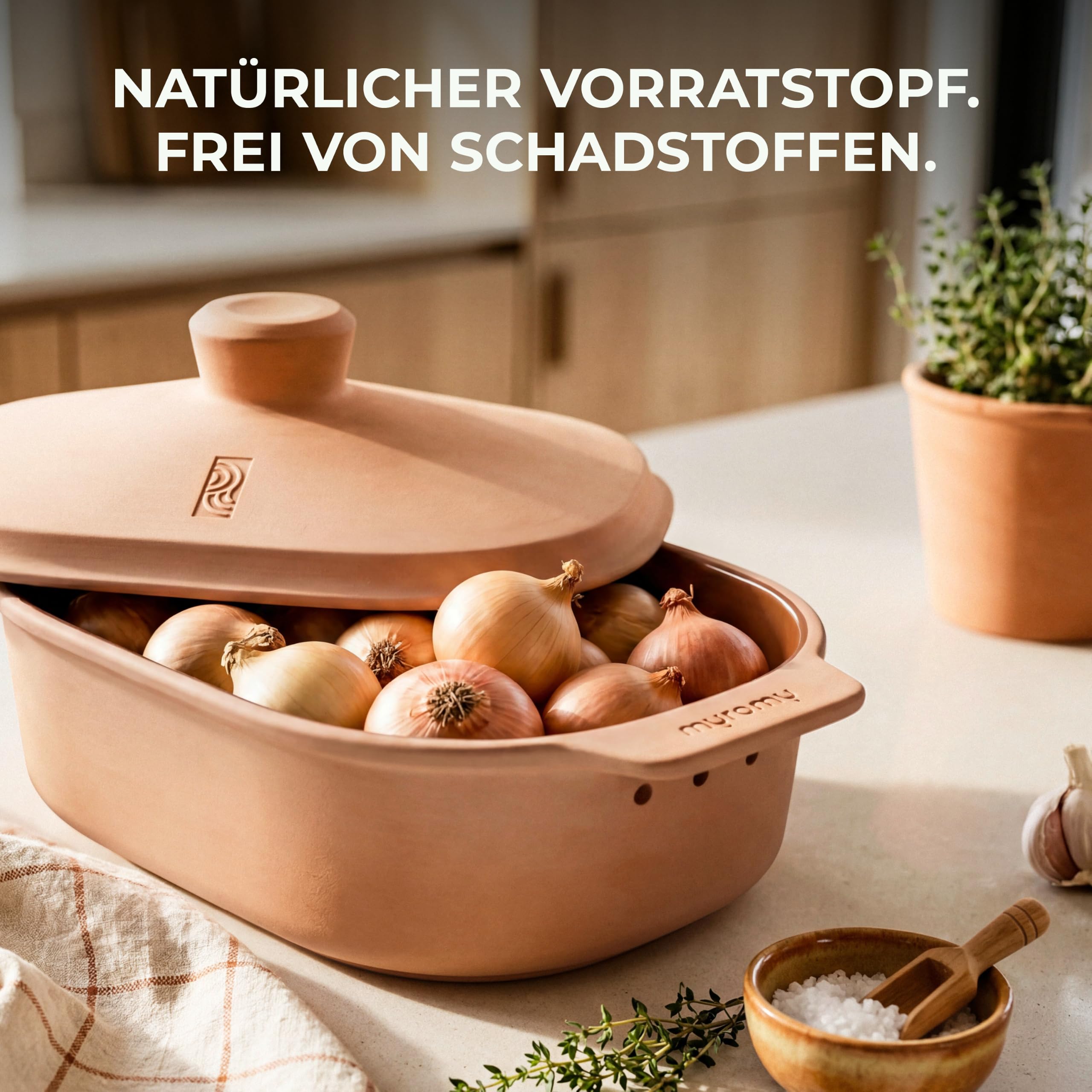 myromy® Brot-Frische-Topf 3,5 L Medium Keramik – Brottopf | Atmungsaktive Keramik hält Brot natürlich frisch – plastikfrei, stilvoll auf der Anrichte – Design für jeden Tag