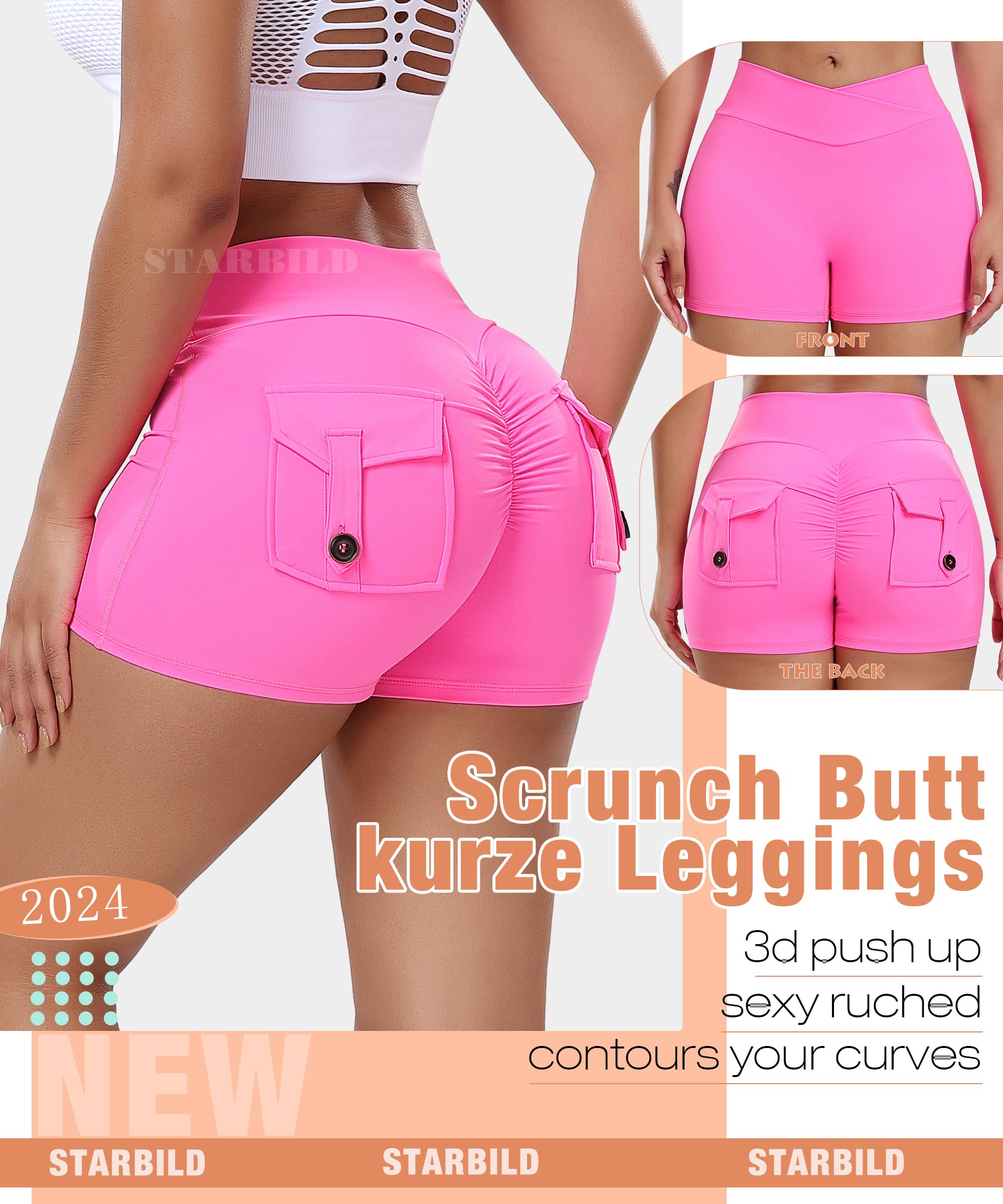 STARBILD Shorts de Sport Femme Scrunch Butt, Leggings Court Taille Haute Push Up, Booty Hot Pants pour Gym Fitness Yoga