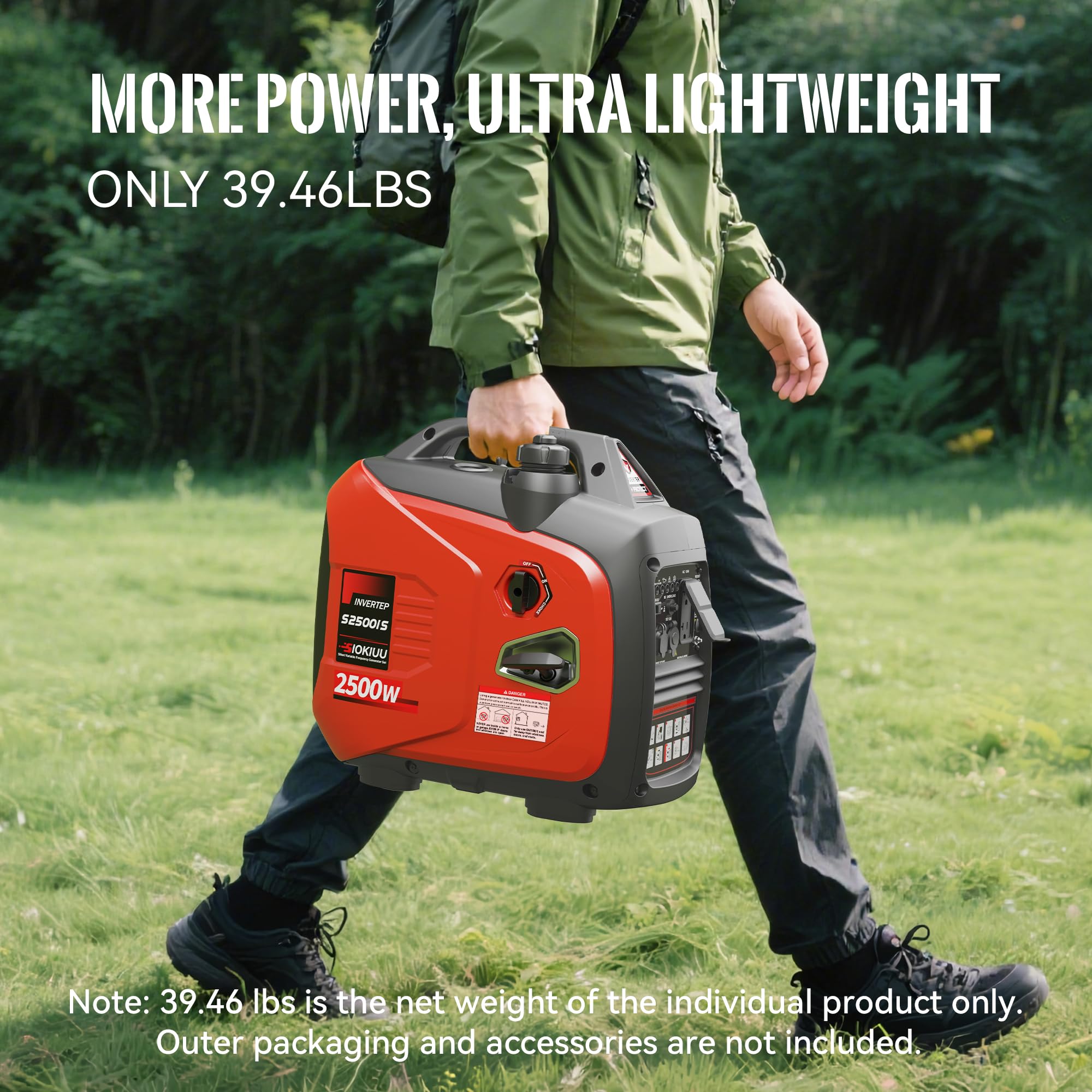 Generador portátil de 2500 W, generador inversor súper silencioso, ultraligero para respaldo del hogar, campamento al aire libre, protección de sensor de CO, EPA, modo ECO