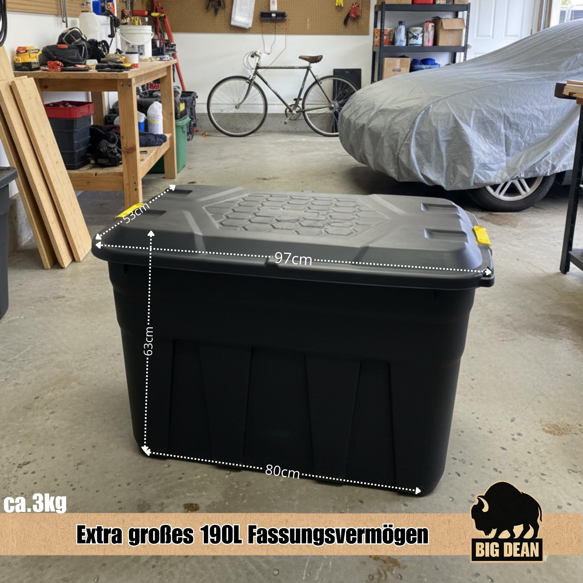 BigDean XXL Aufbewahrungsbox mit Deckel und Rädern 190 Liter