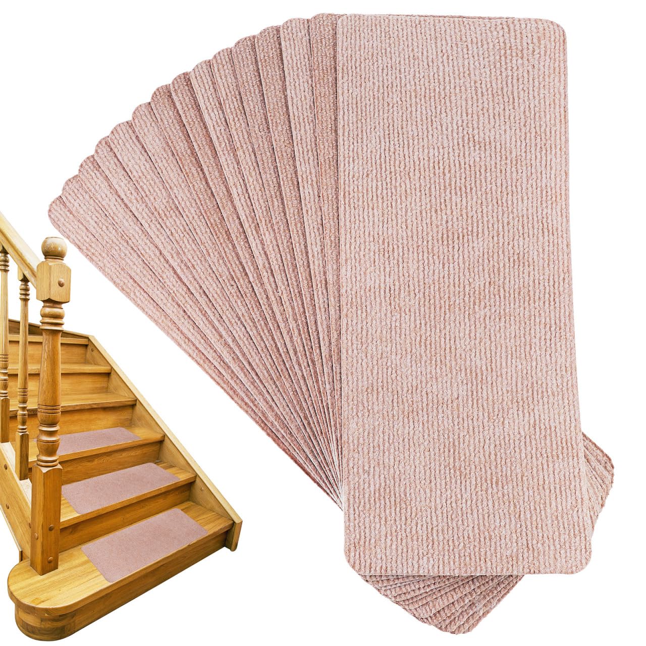 ABOOFAN Lot de 15 tapis d'escalier pour escaliers d'intérieur moquette, tapis d'escalier pour moquette, peler et coller les marches d'escalier