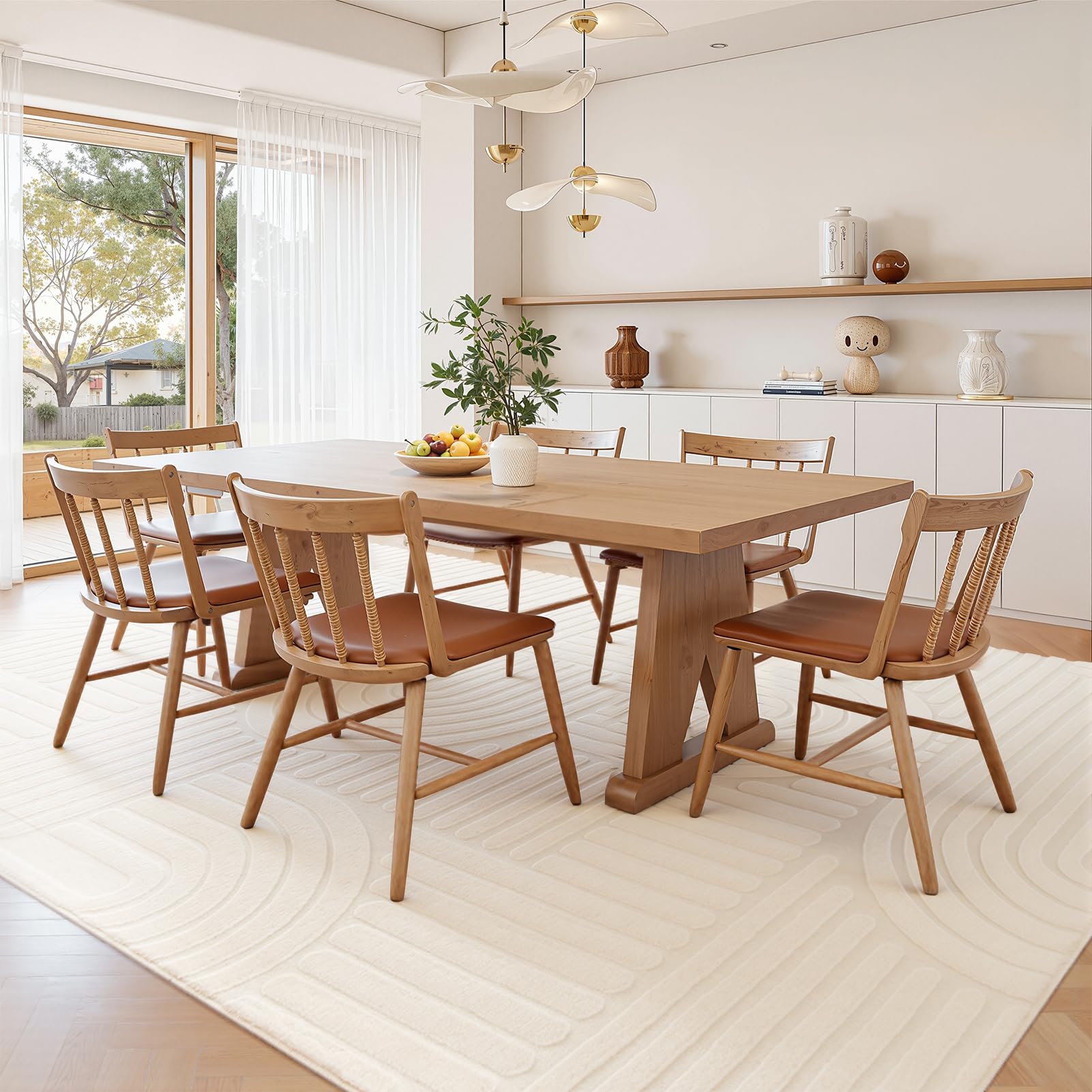 Topfinel Modern Wohnzimmer Teppich Weiß 200x290 Wellen 3D-Effekt Waschbarer Kurzflor Groß Weich Flauschig Antirutsch Teppiche Schlafzimmer Esszimmer Büro Einfarbig Creme Teppich Dauerhaft Felloptik