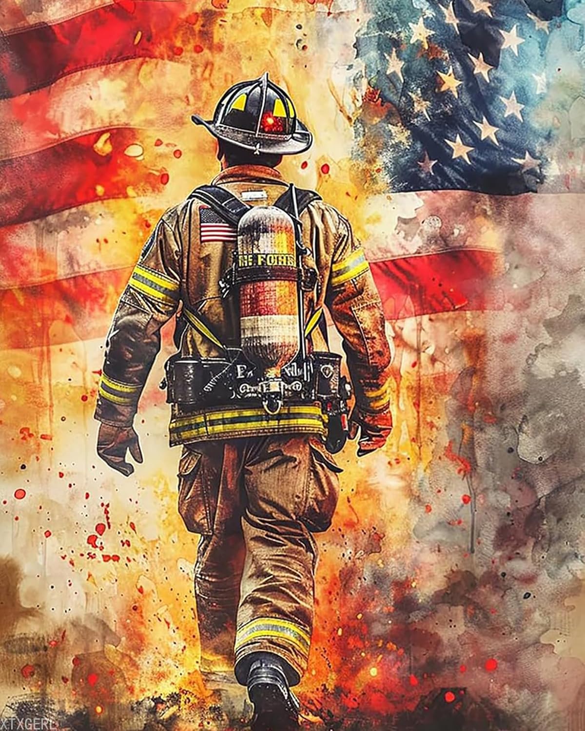 Paint by Numbers Kit for Adults Beginners Firefighter Back American Flag Flame Acrylic Adult Paint by Number Kits on Canvas Digital Oil Number Painting Kits for Home Decor Gift Without Frame 16x20in