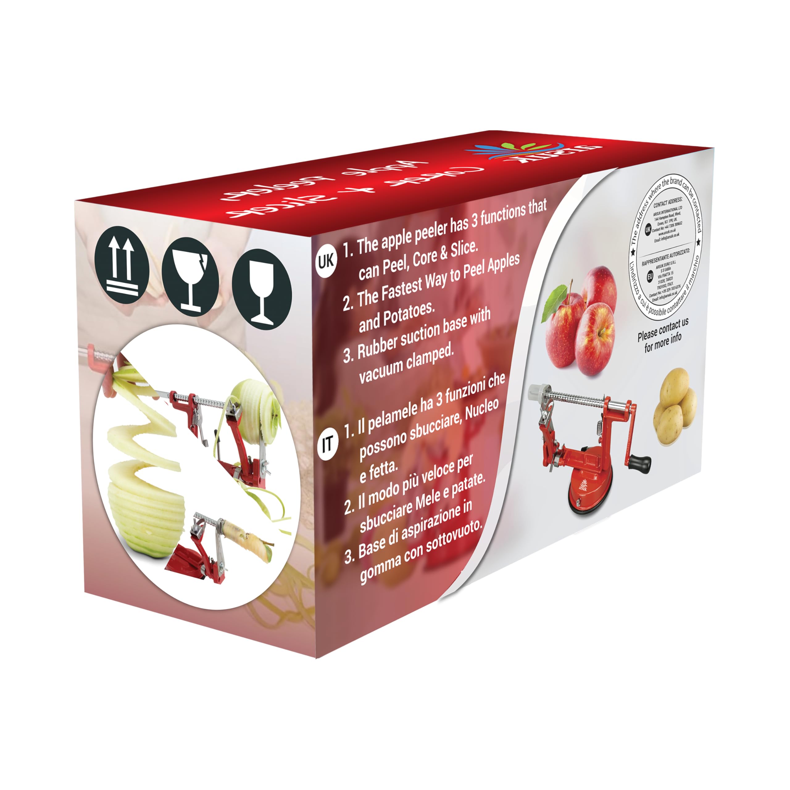 ARSUK 3 en 1 Pelador de Manzanas Manual con Cuchillas de Repuesto, Acero Inoxidable Ajustable