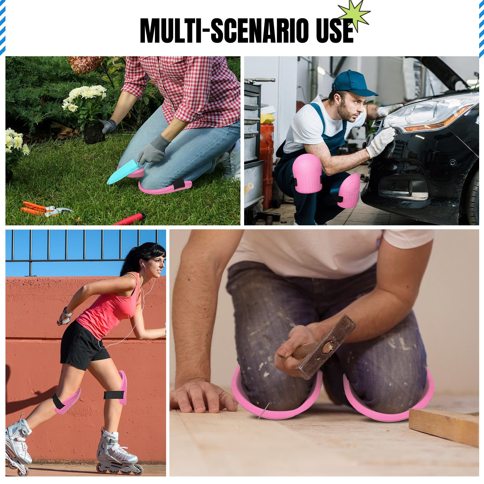 WinnerWhy Rodilleras de jardinería para mujeres y hombres, rodilleras de espuma impermeables ligeras para jardinería y tareas domésticas, rodilleras para jardinería con correas ajustables de velcro