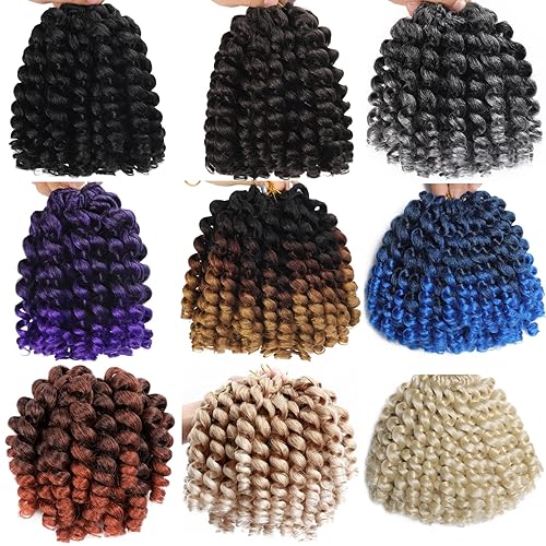 Miniatura 7 de 3 paquetes de cabello de ganchillo jamaicano con rebote, 2 trenzas de ganchillo rizadas, varita rizada, de 8 pulgadas, extensiones de cabello