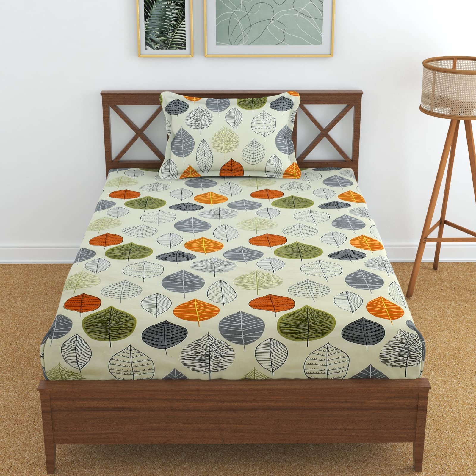 Homefab India 140 TC Microfiber Single Bedsheet with 1 Pillow Cover -Cream (Sn335)