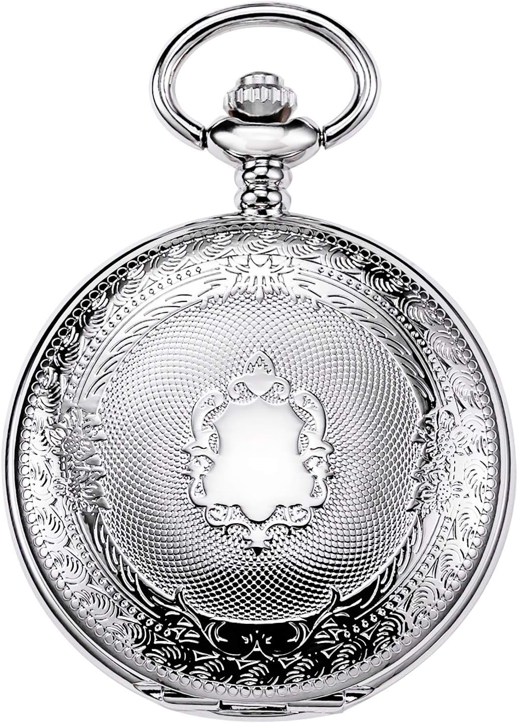 TREEWETO Mens Double Open Case Skeleton Pocket Watch Mechanical Hand Wind Full Hunter Silver Fob Watches