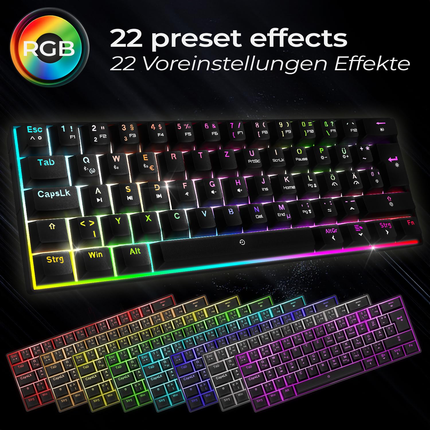 EMPIRE GAMING - K246 Tastiera da gioco senza fili TKL 65% WiFi Type-C - Switch meccanici MX Red (DE-QWERTZ) - per PC/PS4/PS5/Xbox - Effetti RGB 22-62 tasti