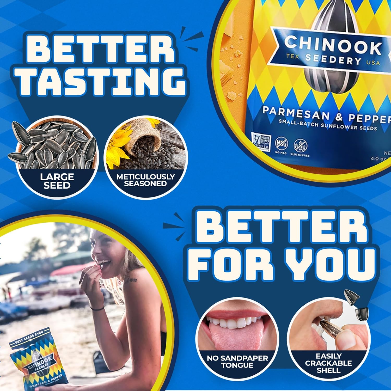 Chinook Seedery Sunflower Seeds to Eat — Jumbo, Flavored, Roasted, Low Sodium Snacks — Keto Friendly, Gluten-Free, Non-GMO — Parmesan & Pepper Flavor 4 oz (12-Pack)