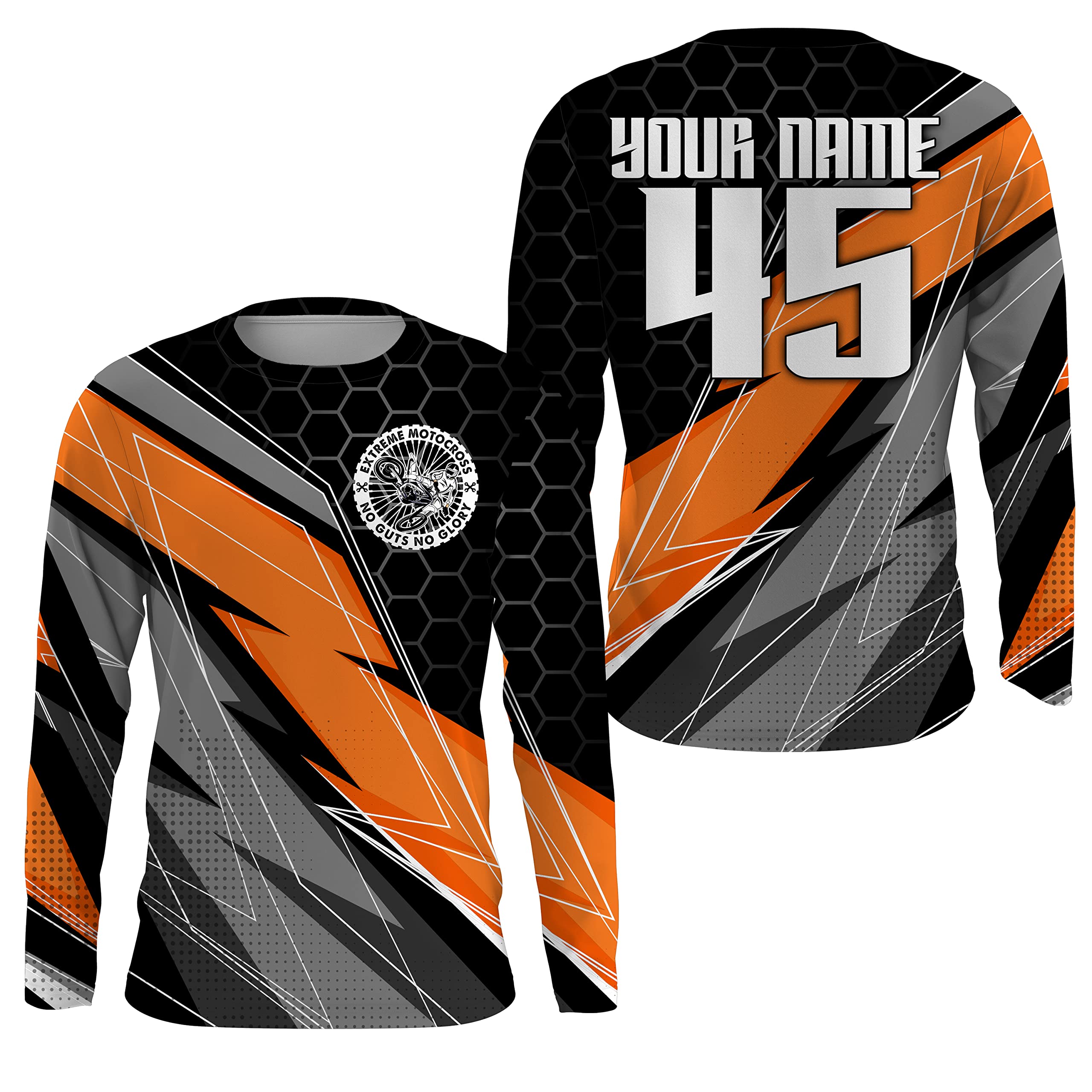 PIONAMZIOZ Custom Motocross Jersey UPF30+ Youth Men Dirt Bike Shirt Extreme MX Racing Jersey Off-Road Motorcycle NMS770 (Orange)
