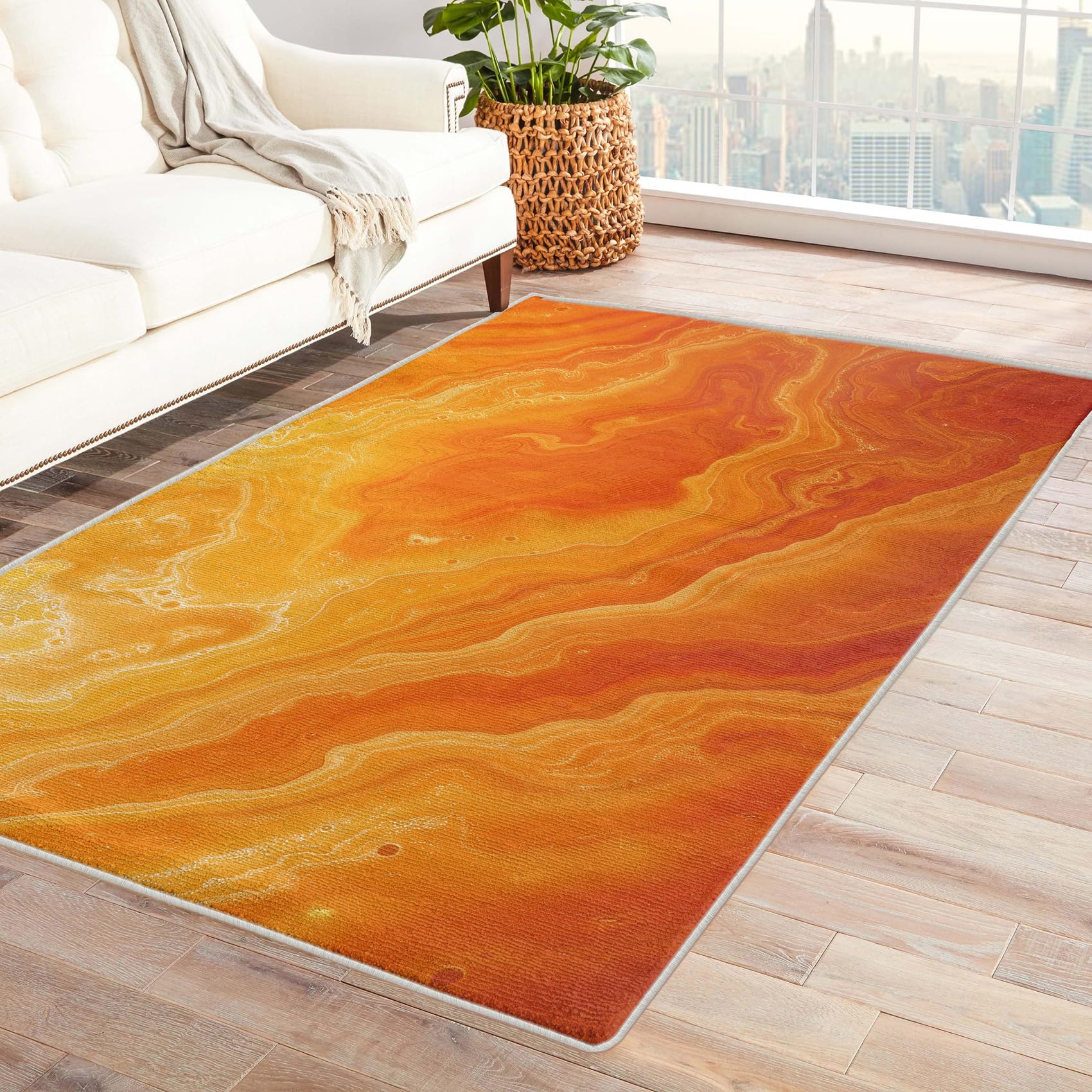 MOBEITI Abstract Area Rug 3x4, Orange Rugs for Bedroom Living Room Entryway, Modern Home Decor Carpet, Machine Washable Non Slip Soft Low Pile Indoor