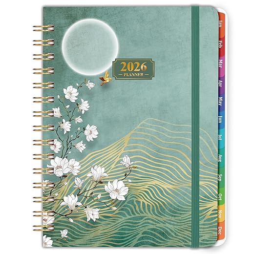 2026 Planner - JAN. 2026 - DEC. 2026, 2026 Planner Weekly and Monthly, 2026 Calendar Planner, Weekly and Monthly Planner with Colorful Tabs, Premium Paper, Twin-wire Binding - Hardcover (6.4" x 8.5", Green, Back Pocket)