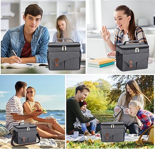 Miniatura 7 de kasibon Lonchera grande para mujeres y hombres, lonchera aislada, reutilizable, a prueba de fugas, suave, enfriadora, para el trabajo, picnic,