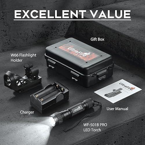 Miniatura 7 de ULTRAFIRE Linterna táctica con funda, 1200 lúmenes altos linternas LED de aplicación de la ley con soporte para cinturón, linterna de policía con