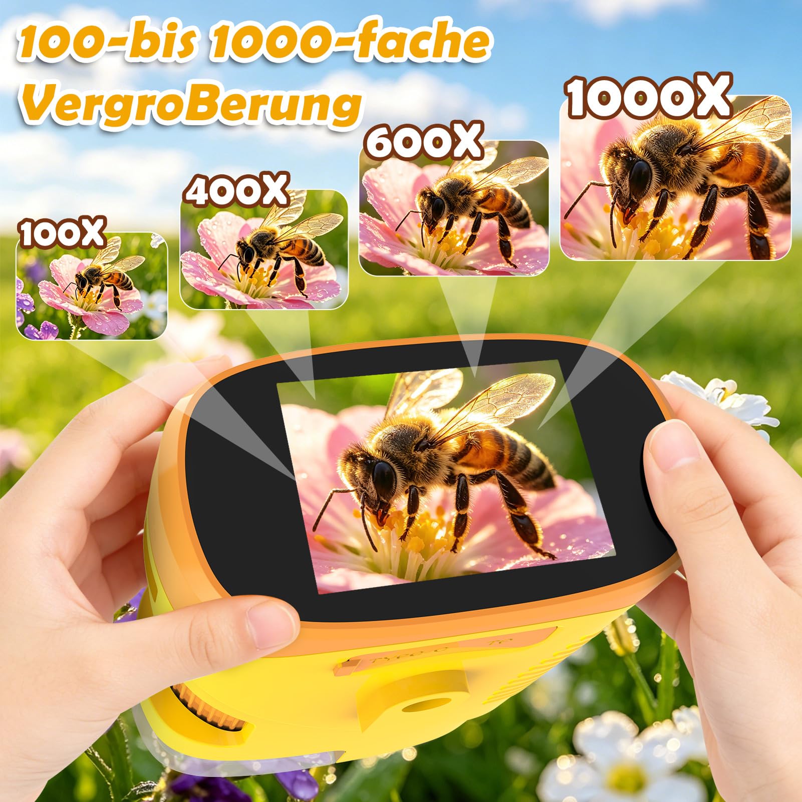 Nauotk Digitales Mikroskop für Kinder [1000-fache Vergrößerung] Tragbares Taschenmikroskop Spielzeugmikroskop für Kinder mit HD-Bildschirm [inkl Fotofunktion] für den Garten, den Wald und Experimente