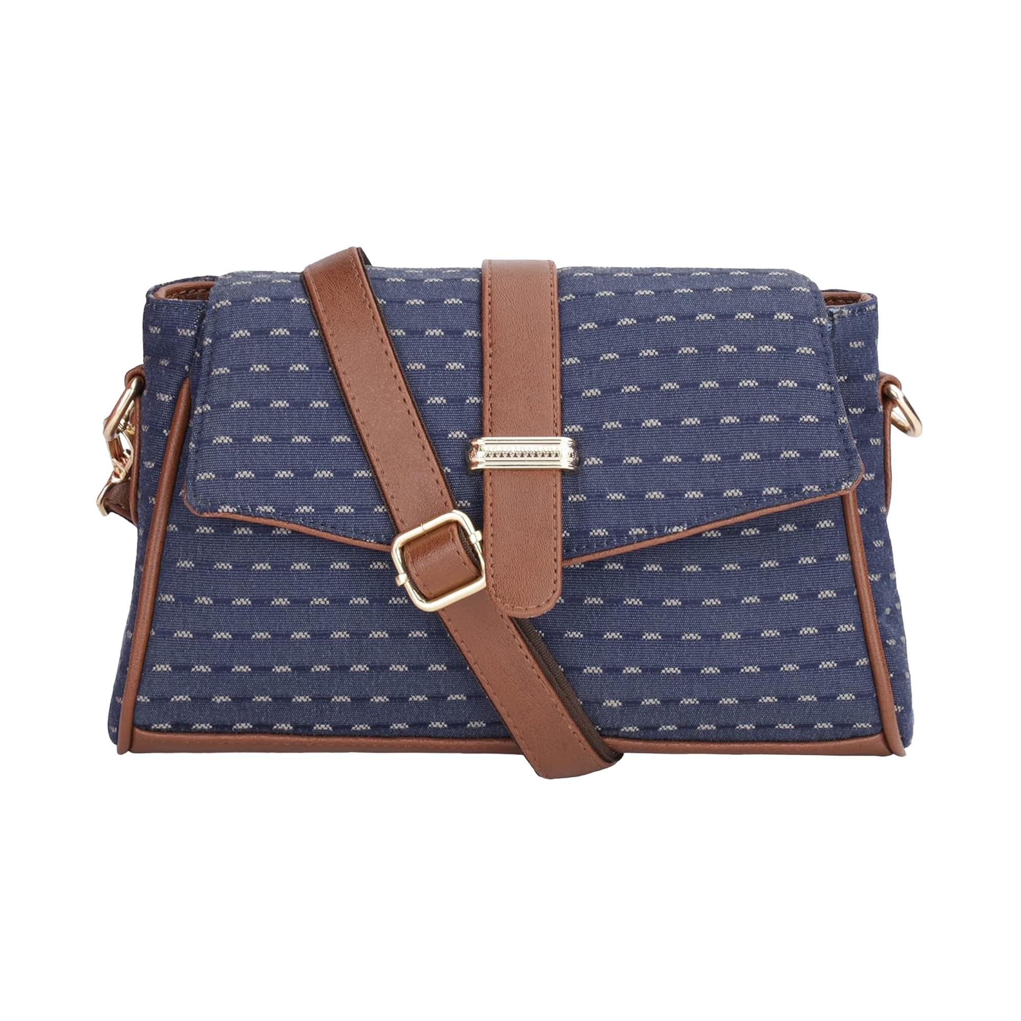 the clownfish Odelina Series Printed Handicraft Fabric Sling Bag Handbag for Women Crossbody Bag Office Bag Ladies Single Shoulder Bag with Snap Flap Closure & Shoulder Belt For Women-picture-19
