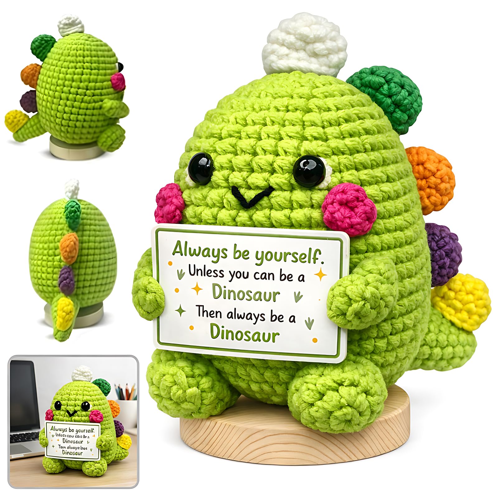 Dinosaur Emotional Support Crochet, Positive Gifts with Inspirational for Encouragement, Emotional Support Gift, Positive Crochet Animals for Friends Coworkers