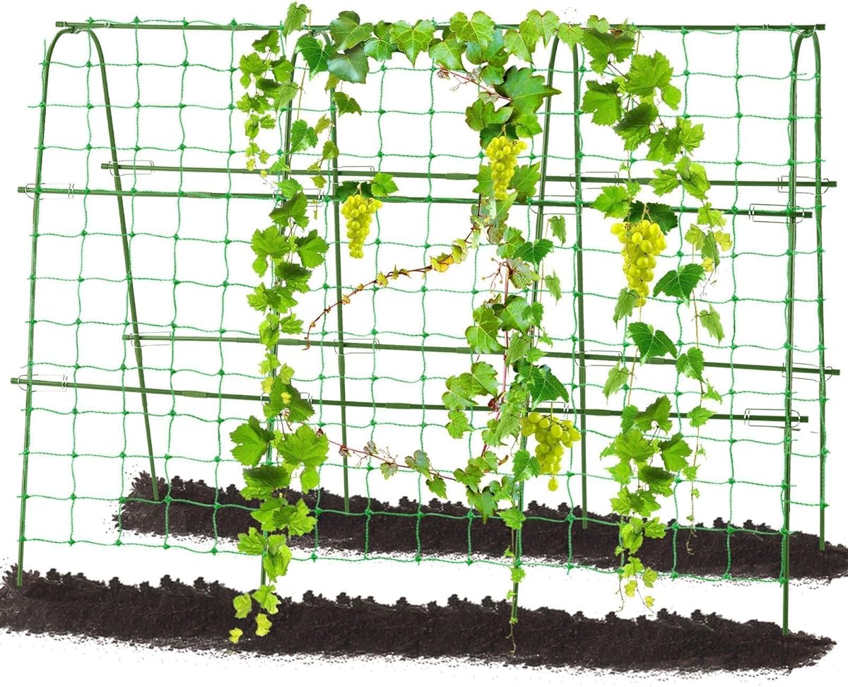 Cucumber Trellis Raised Bed, 63x48 Inch Garden Arch Trellis for Climbing Plants Outdoor, Plastic-Coated Metal U-Frame Garden Plants Support Grape Vines Vegetable Pea Bean Trellis, Green