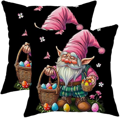 Juego de 2 fundas de almohada de Pascua, cesta de huevo, mariposa, flor, caricatura, zapato, primavera, terciopelo negro, para el hogar, sofá