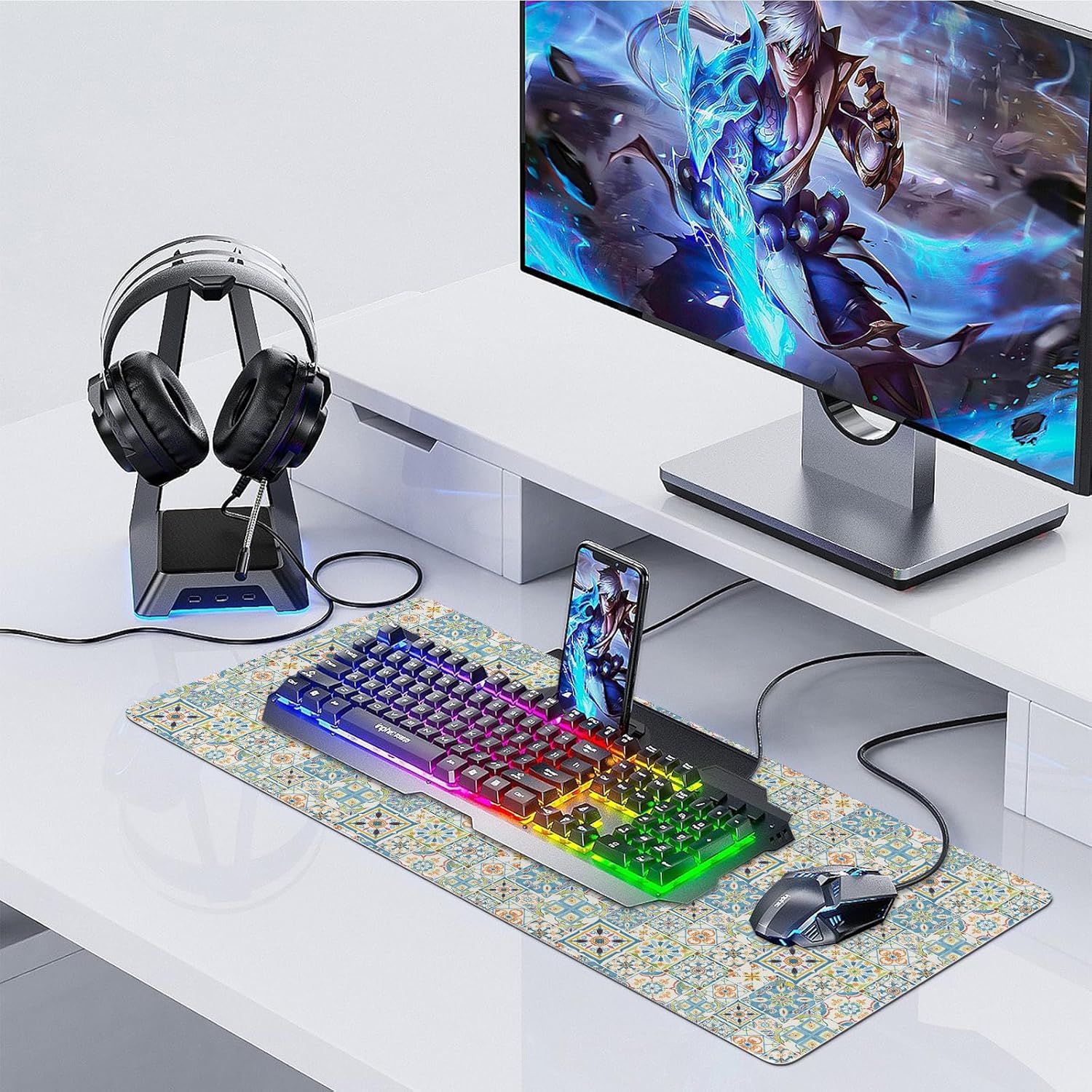 icolor Extended Gaming Mouse Pad,Stitched Edges XXL Large Desk Mat,Non-Slip Base Keyboard Desk Pads for Home Office & Gamers,35.4 x 15.7 in Desk Blotter Pad Protector - Image 7