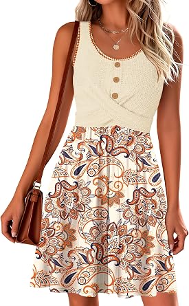 Summer Dresses for Women 2026 Trendy Twist Front Waffle Knit Dress Flowy Sleeveless Sundresses