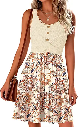 Summer Dresses for Women 2026 Trendy Twist Front Waffle Knit Dress Flowy Sleeveless Sundresses