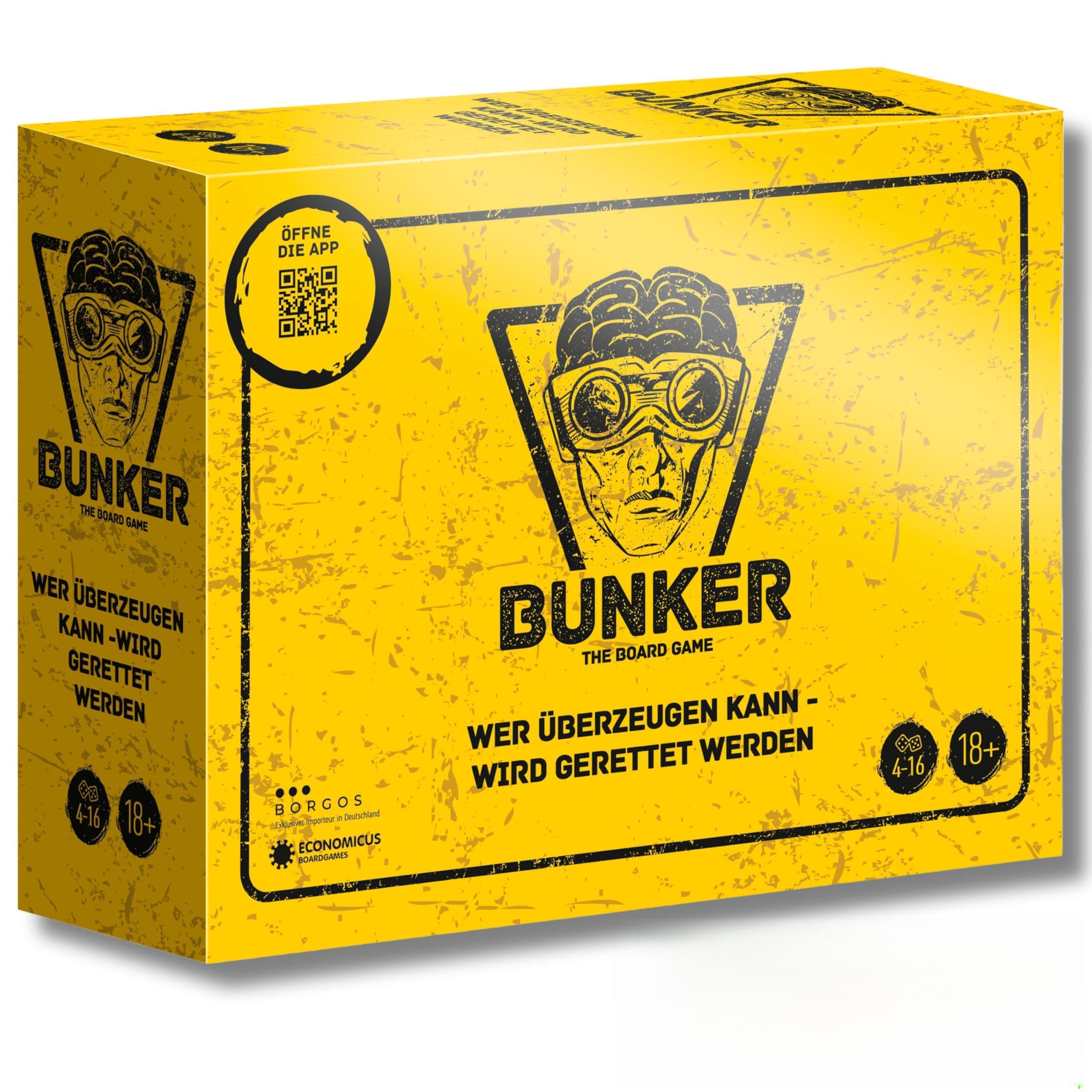 Bunker – Wer überzeugen kann Wird gerettet Werden | Das gnadenlose Spiel ums Überleben, Strategie & Diplomatie | Partyspiel | Für 4-16 Spieler | Ab 18 Jahren [Deutsche Edition]