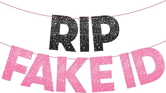 Amazon.com: KatchOn, Glitter RIP Fake ID Banner Black and Pink ...