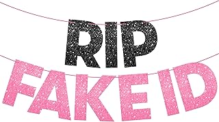 KatchOn, Black and Pink RIP Fake ID Banner - Glitter, 10 Feet, No DIY | 21st Birthday Sign, 21st Birthday Decorations for Her | Finally 21 Banner, Happy 21st Birthday Decorations, 21st Birthday Banner