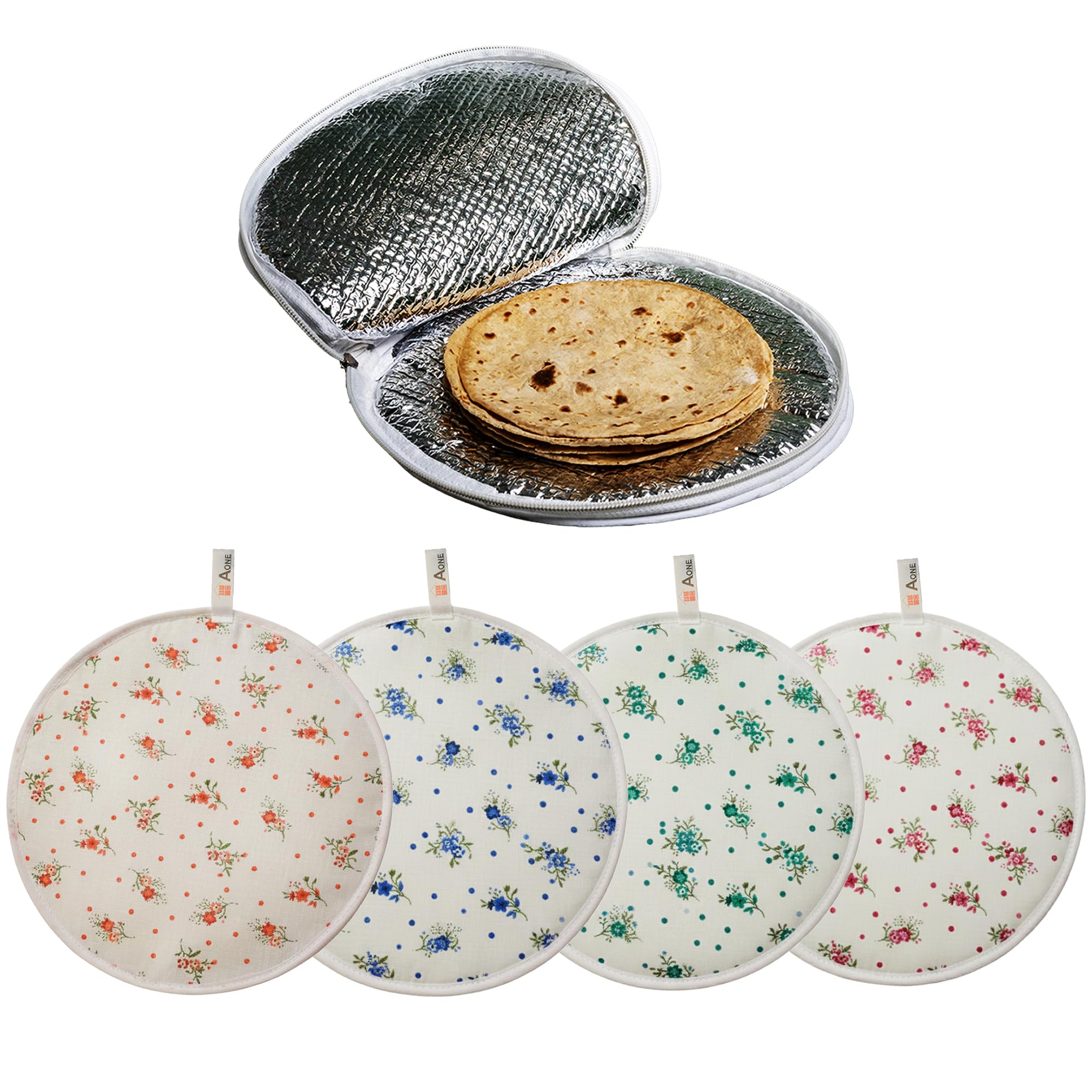 Aone Round Cotton Roti Cover with Zip, Chapati Cover | Insulated - Pack of 2-image-33