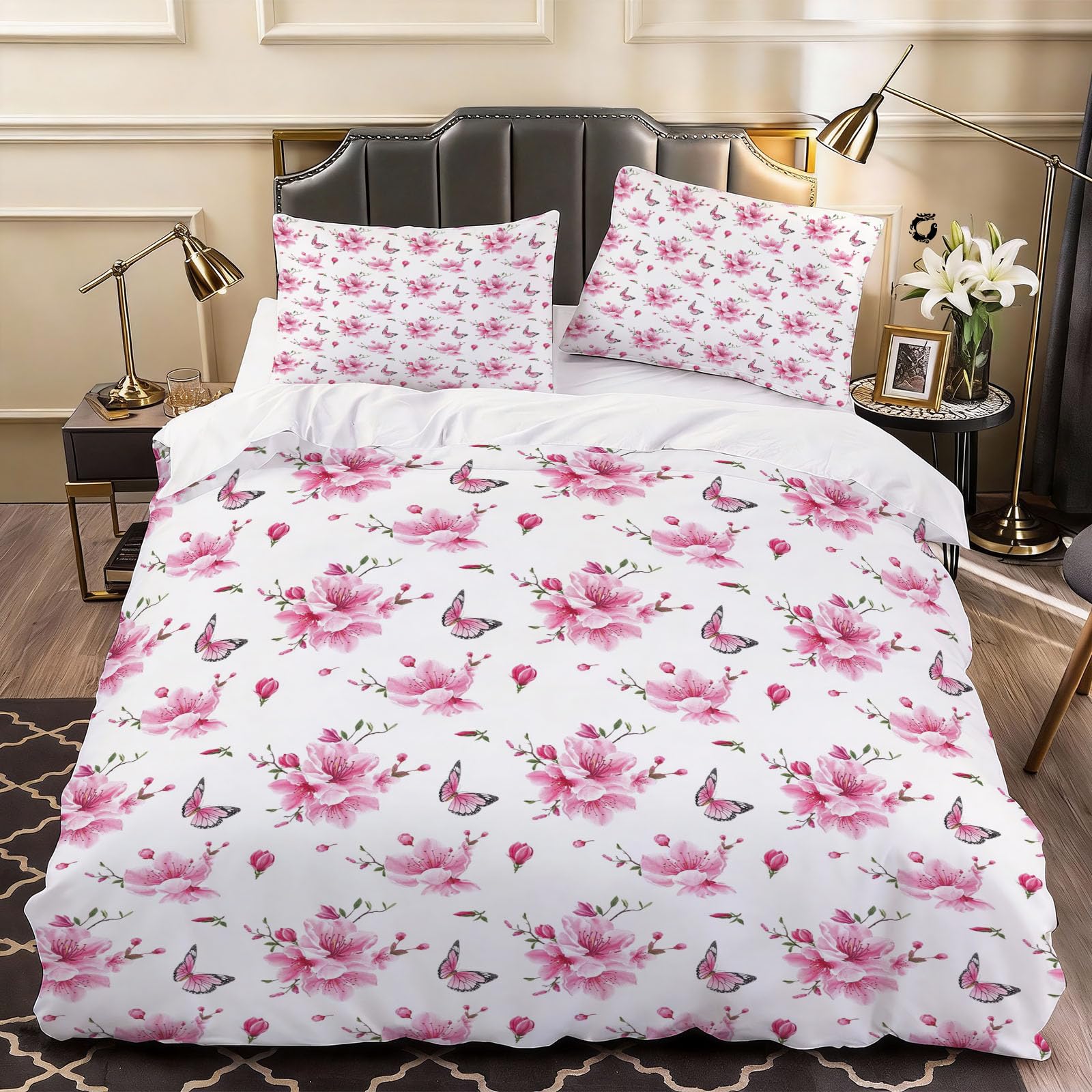 3D Floral Duvet Cover Simple Bedding Double Bed Set, Soft Microfiber Comforter Cover Printed with Zipper Closure Quilt Coverr 200x200 cm and 2 Pillowcases