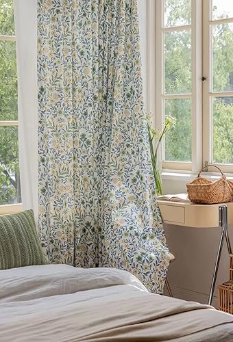 Miniatura 2 de Cortinas de lino natural de mezcla de lino para sala de estarcortinas semiopacas de 102 pulgadas de largo, 1 panel, paneles de ventana florales de