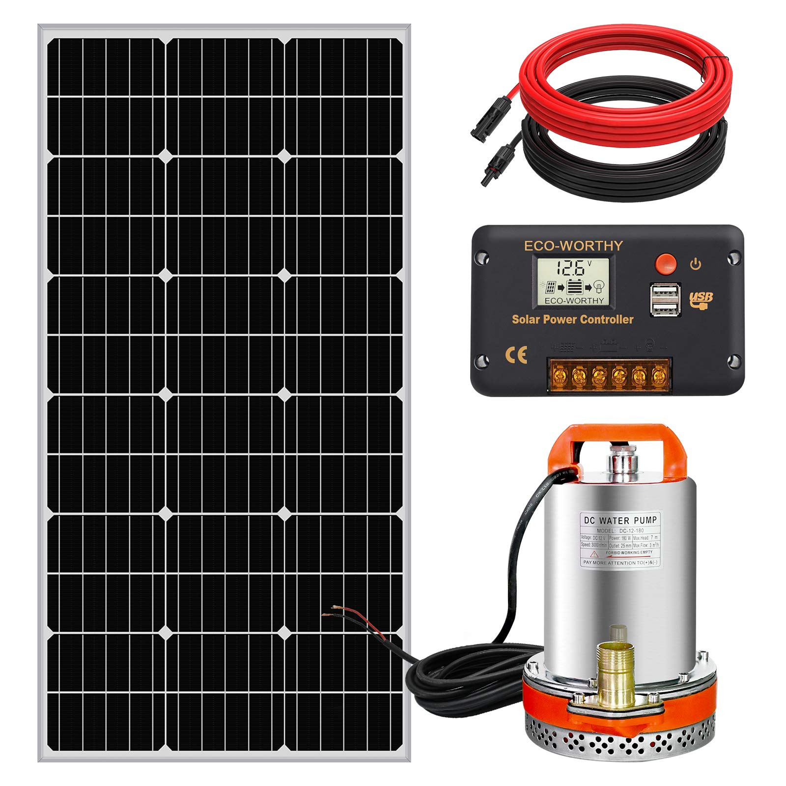 Buy ECOWORTHY Complete 100W Solar Pump Kit 100W Solar Panel + 12V