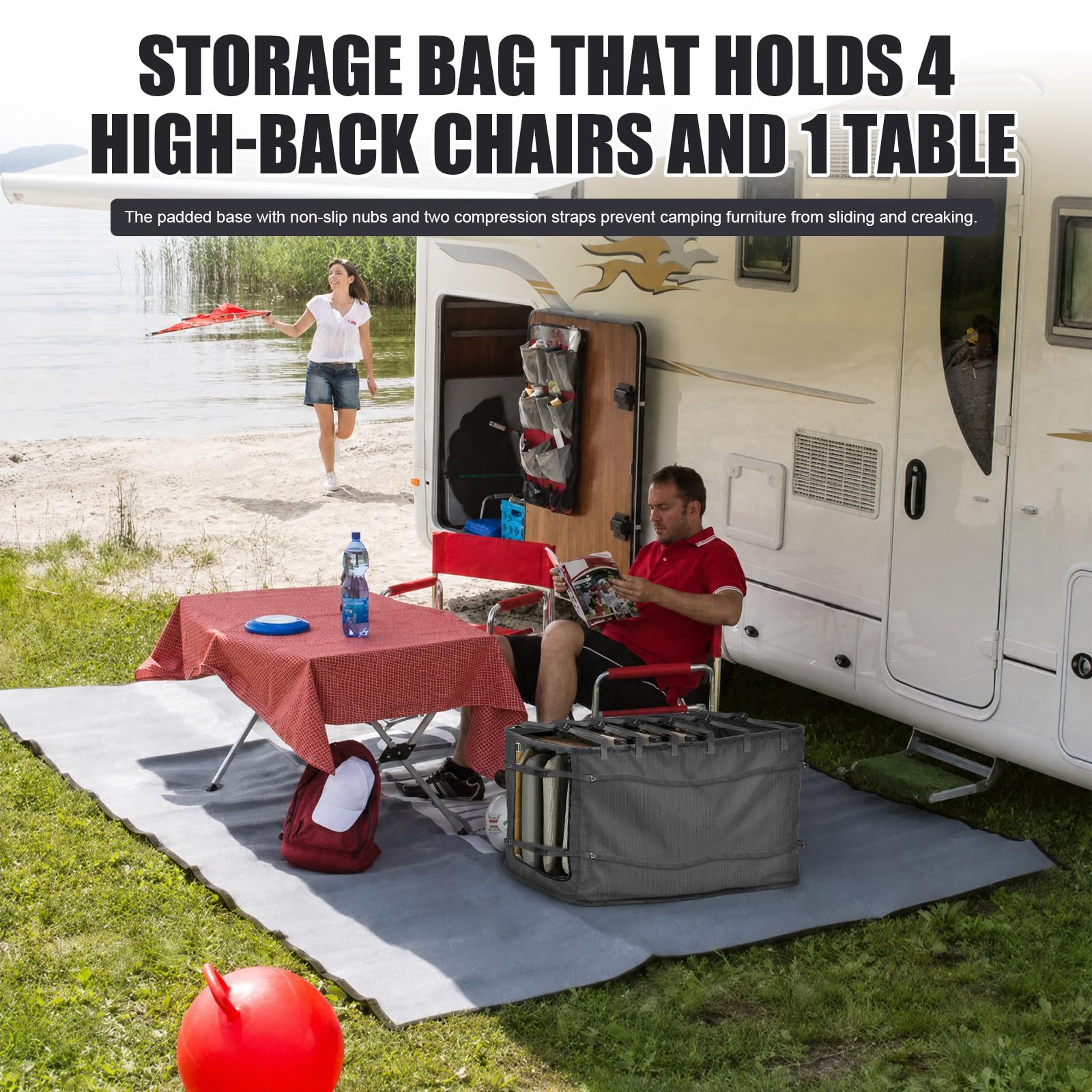 ZWPARTS Stauraumtasche für Wohnmobil Heckgarage Heckgaragentasche Organizer | Gepäckraumtasche zur Befestigung am Lattenrost vertikal montierbar mit 6 verstellbare Gurtbänder
