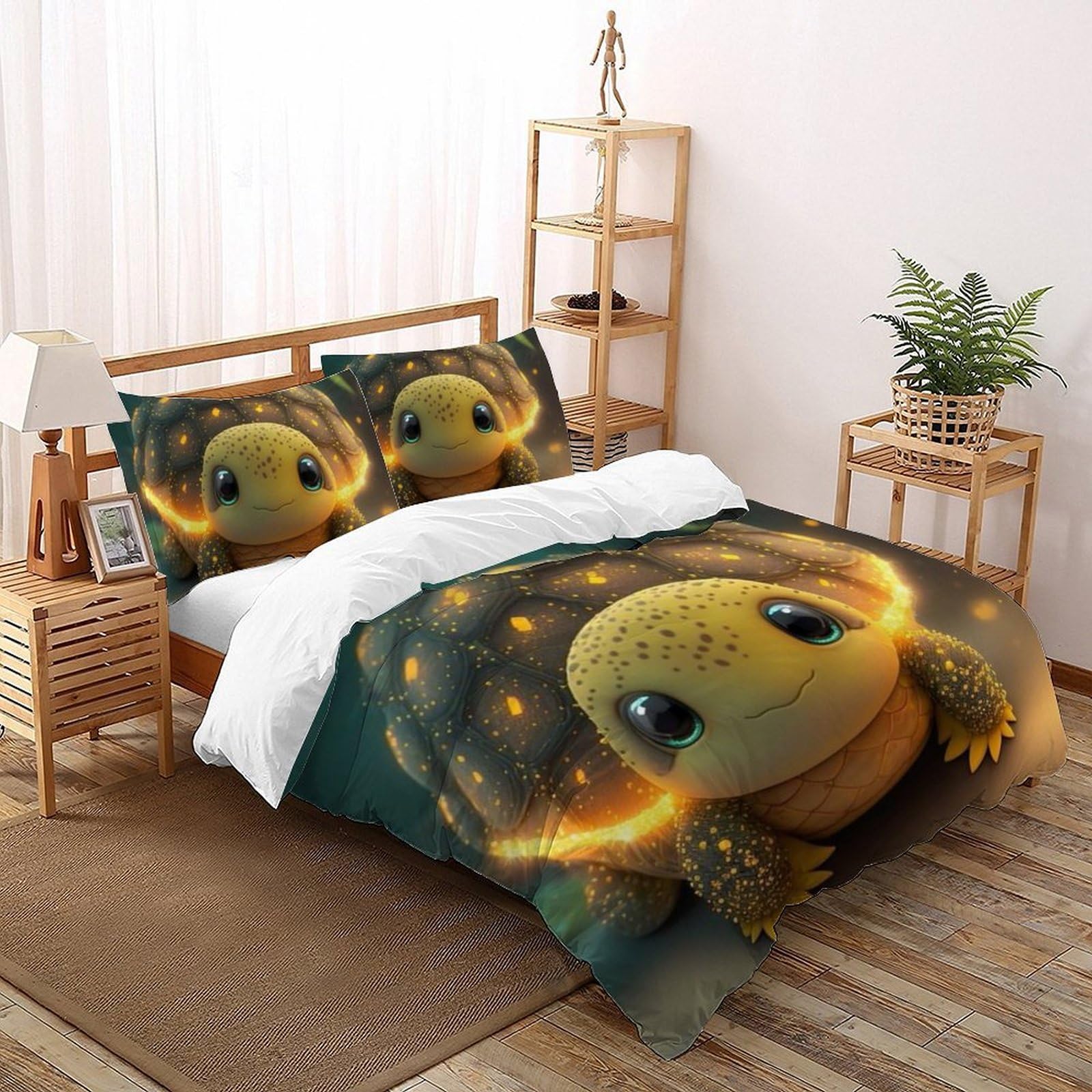 Housse de couette tortue verte 3D : finis les lits défaits grâce à la fermeture éclair