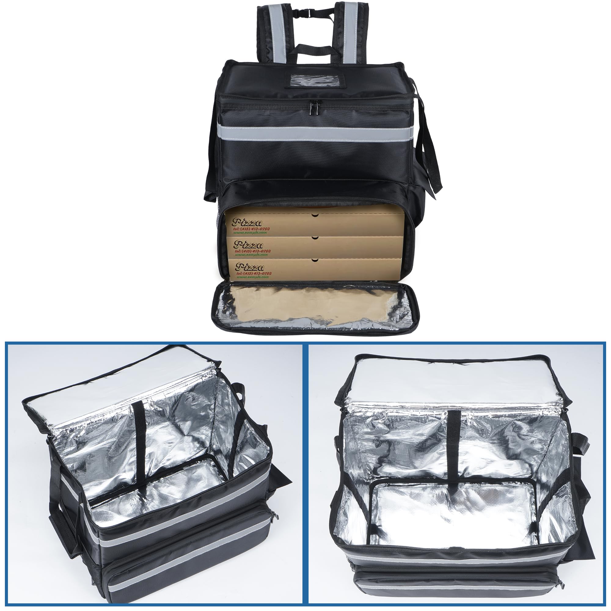 aleawol Mochila de entrega de pizza de 46 L, expandible, aislada, para bicicleta, con 2 tablas de apoyo, bolsa impermeable para entrega de alimentos con tira reflectante para llevar alimentos fríos o