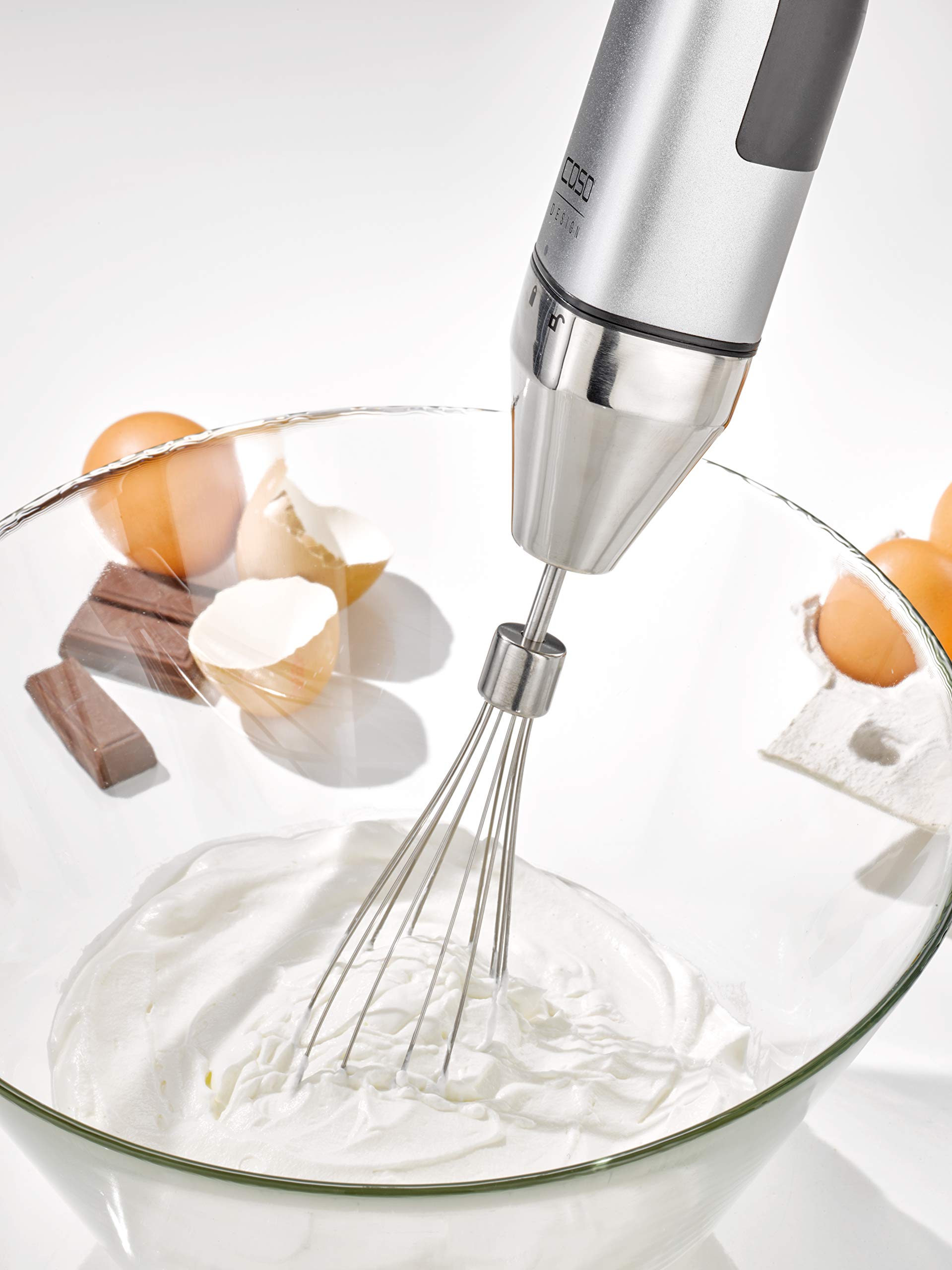 Caso HB 1000 - Frullatore a immersione con frullatore ad immersione, frusta, misurino e contenitore, 1000 Watt, alluminio, argento, nero
