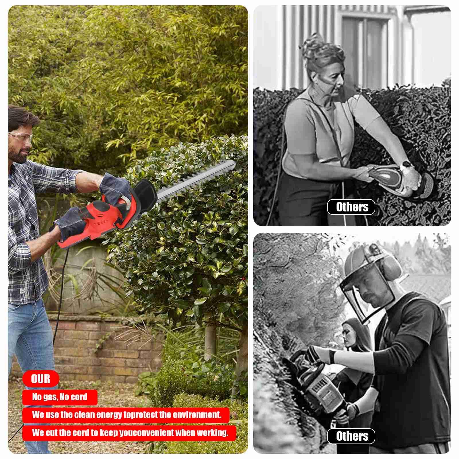 Cortasetos inalámbricos de 21 V con batería de 7500 mAh | Hoja doble de 50 cm, corta-setos eléctricos, bajo ruido, ligero y manejable, ideal para la poda de setos, jardín y arbustos