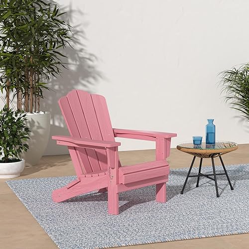 Vista 328 de KINGYES - Silla Adirondack plegable, sillas de patio de polietileno de alta densidad para todo tipo de clima, silla de césped con textura de madera