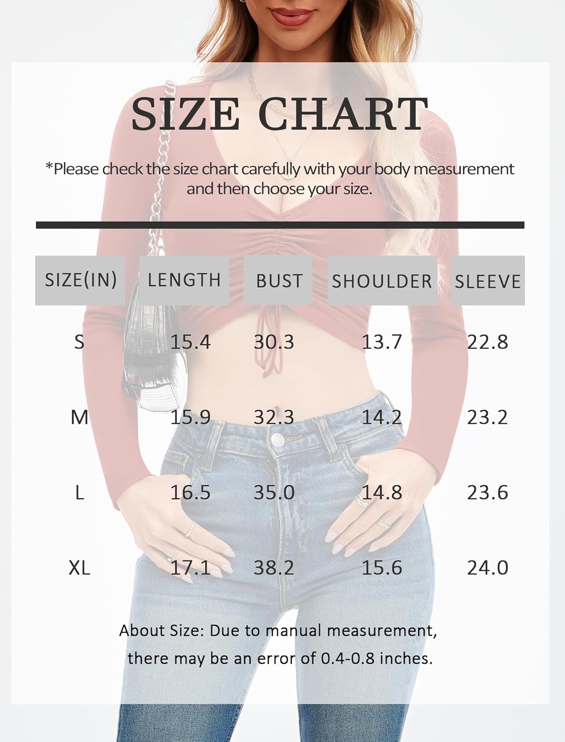 Sexy Long Sleeve Crop Top for Womens Valentine's Day Deep V Neck T Shirt Adjustable Ruched Cotton Tee Tops - Image 5