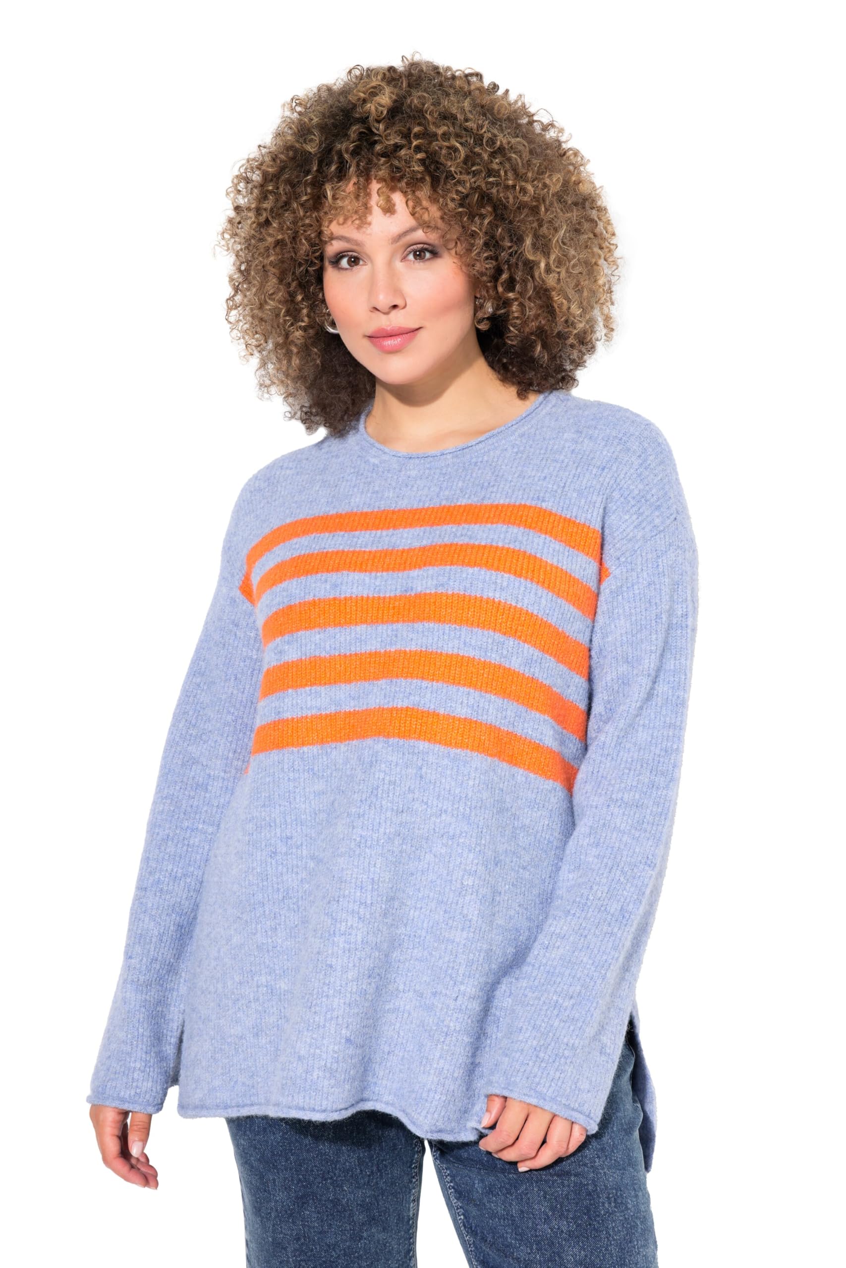 Ulla Popken Damen große Größen Übergrößen Plus Size Pullover, Ringel, Rundhals, Langarm, Rollkanten 835223