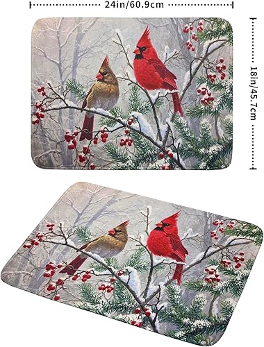 Miniatura 2 de Tapete de secado de platos con diseño de pájaro rojo de Feliz Navidad, absorbente y de secado rápido, protector para encimera de cocina, 18 x 24