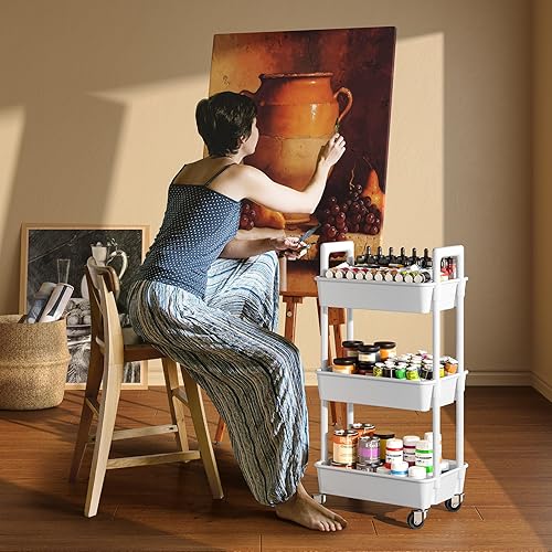 Miniatura 7 de Pipishell - PIUC14W Carrito organizador rodante de 3 niveles, carrito rodante de plástico con ruedas bloqueables y asa reforzada, ligero, habitación