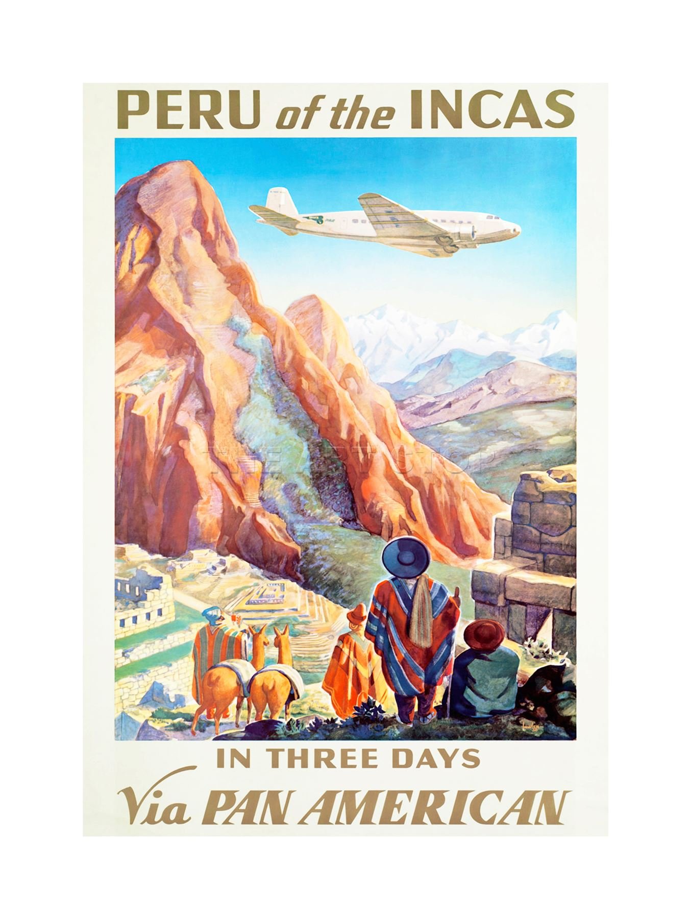 Wee Blue Coo Tranport Airline Peru Inca Andes Llama Machu Picchu Art Wall Art Print