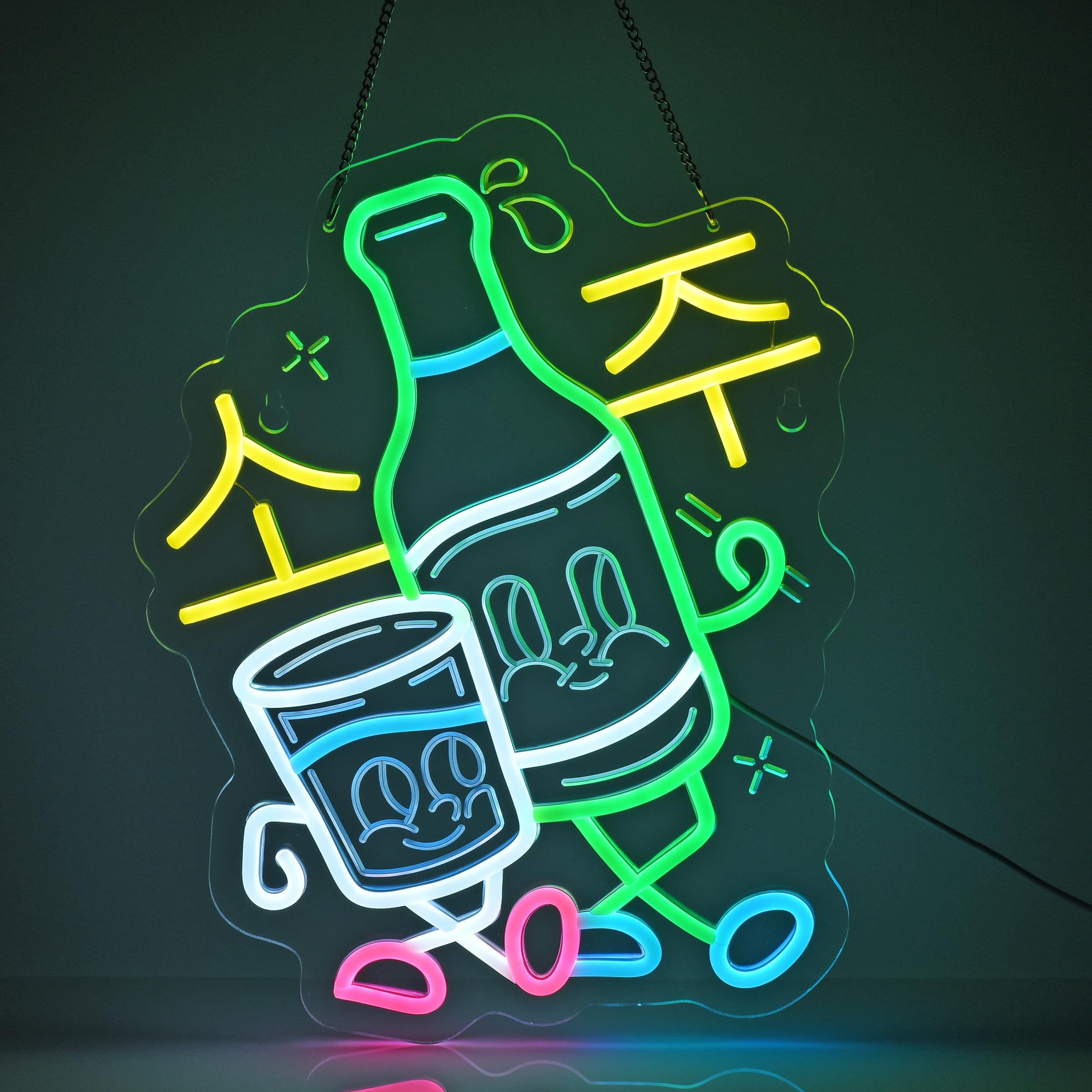 JOMOBUTY ネオンサインライト 소주 韓国ネオン看板 焼酒 LEDライト 壁掛け インテリア飾り ネオン管 多階段調光可 店舗用照明標識サイン おしゃれ 居酒屋/料理店/BAR/カラオケ屋/飲食店などの場所に適用 USBパワード41*31cm