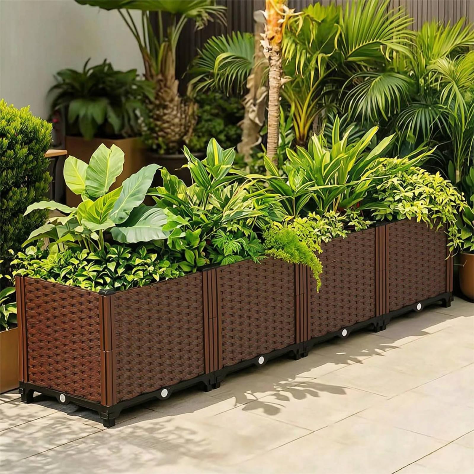 predolo Jardinera Plástico con Autorriego Macetero Rectangular con Patas Modular Jardinera Patas para Jardineros, Principiantes, 160 40 52 Cm, Caja Extra Profunda De 4 Unidades