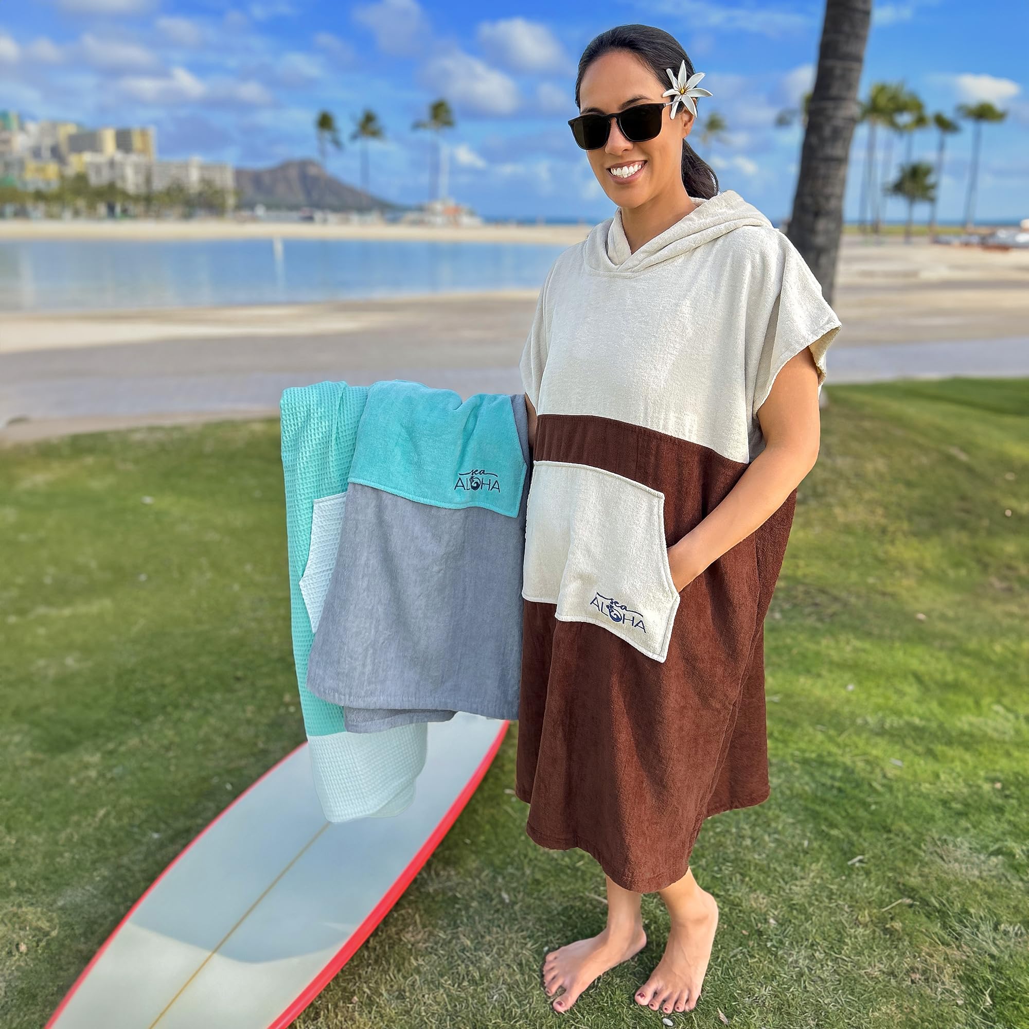 Surf Poncho Women - Hooded Towel Adult - Changing Poncho 100% Cotton Towel Poncho - Poncho Beach Towel